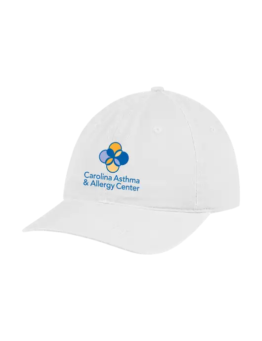 Garment Washed Unstructured Twill White Cap w/Carolina Asthma Logo
