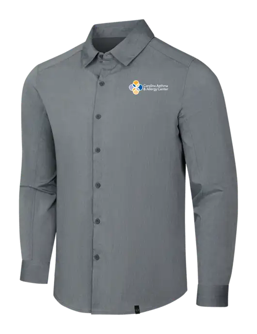 OGIO Medium Grey Heather Commuter Woven Shirt w/Carolina Asthma Logo