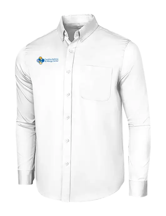 Long Sleeve White Superpro React Twill Shirt w/Carolina Asthma Logo