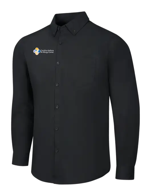 Black Long Sleeve Carefree Poplin Shirt w/Carolina Asthma Logo