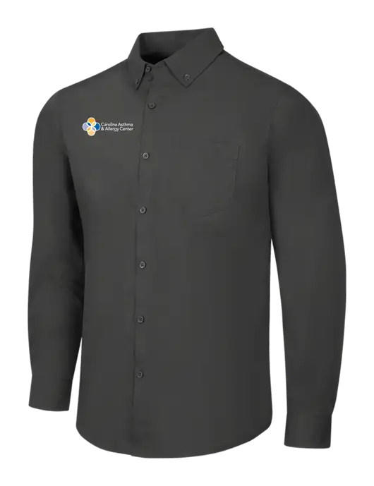 Dark Grey Long Sleeve Carefree Poplin Shirt w/Carolina Asthma Logo