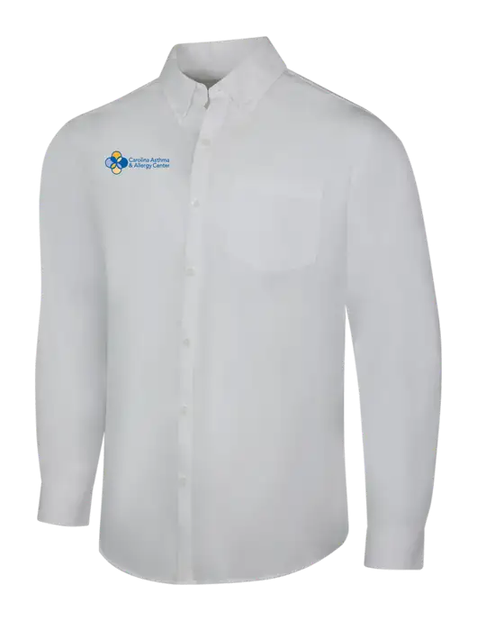 White Long Sleeve Carefree Poplin Shirt w/Carolina Asthma Logo