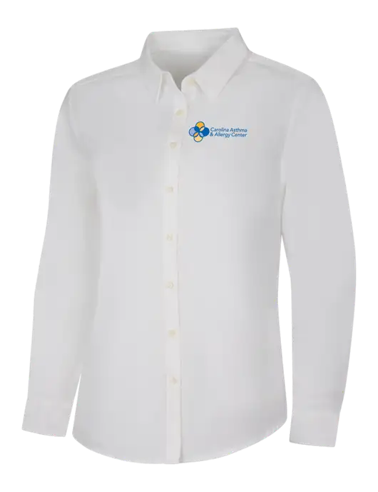 Womens White Long Sleeve Superpro React Twill Shirt w/Carolina Asthma Logo