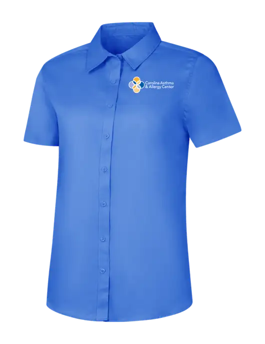 Womens Dark Carolina Blue Short Sleeve Superpro React Twill Shirt w/Carolina Asthma Logo