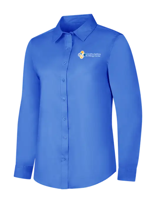 Dark Carolina Blue Womens Long Sleeve Superpro React Twill Shirt w/Carolina Asthma Logo