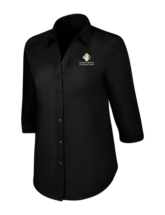Womens Black 3/4 Sleeve Carefree Poplin Shirt w/Carolina Asthma Logo