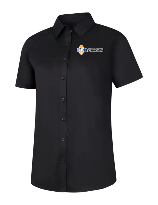Womens Black Short Sleeve Superpro React Twill Shirt w/Carolina Asthma Logo