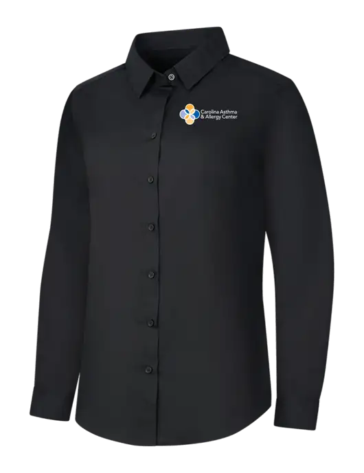 Womens Black Long Sleeve Carefree Poplin Shirt w/Carolina Asthma Logo
