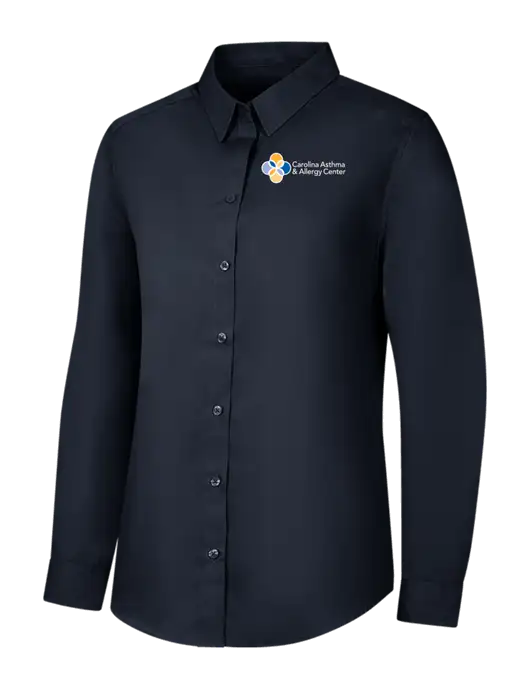 Womens River Blue Navy Long Sleeve Carefree Poplin Shirt w/Carolina Asthma Logo