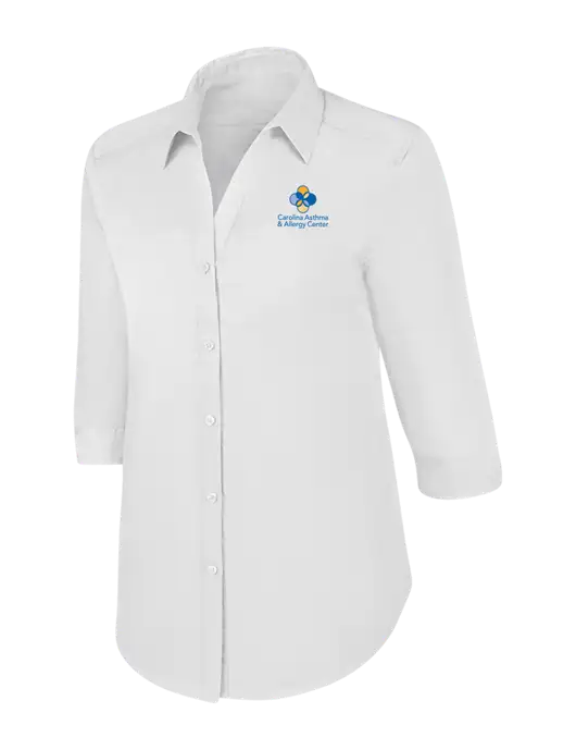 Womens White 3/4 Sleeve Carefree Poplin Shirt w/Carolina Asthma Logo