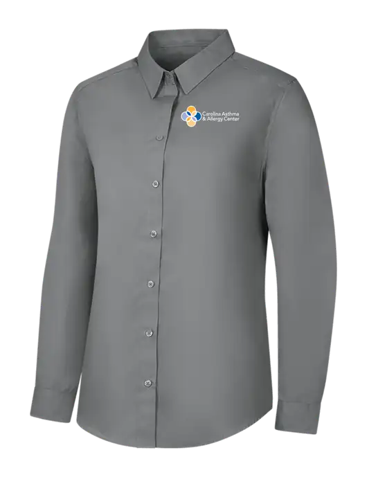 Womens Medium Grey Long Sleeve Carefree Poplin Shirt w/Carolina Asthma Logo