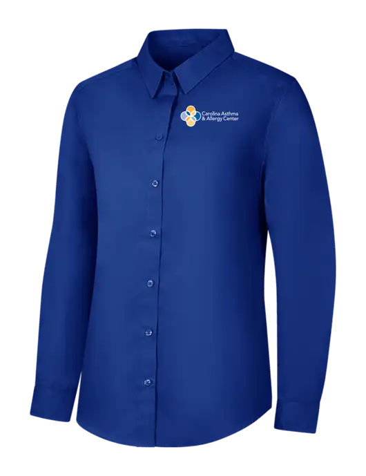 Womens Royal Long Sleeve Carefree Poplin Shirt w/Carolina Asthma Logo
