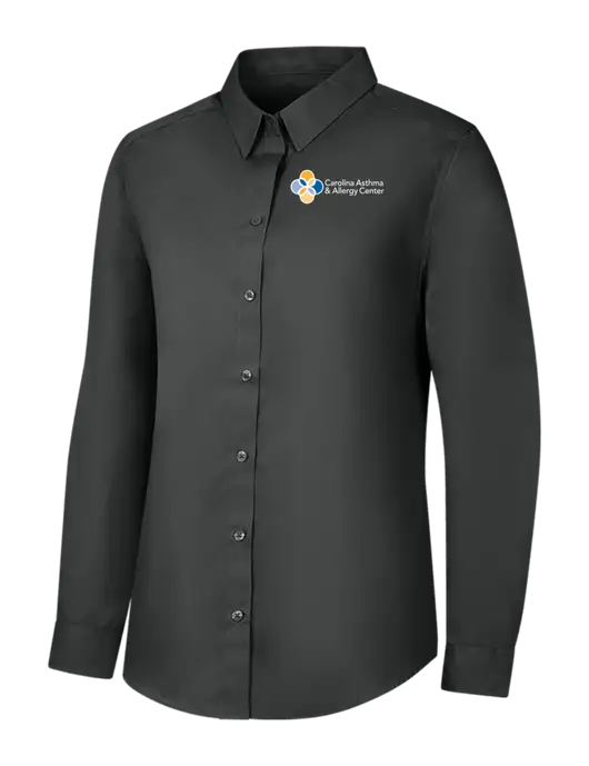 Womens Dark Grey Long Sleeve Carefree Poplin Shirt w/Carolina Asthma Logo