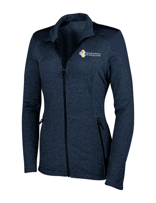 Navy Womens Grid Fleece Jacket w/Carolina Asthma Logo