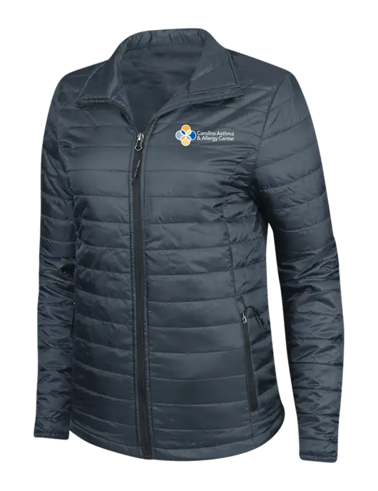 Navy Womens Puffy Packable Jacket w/Carolina Asthma Logo