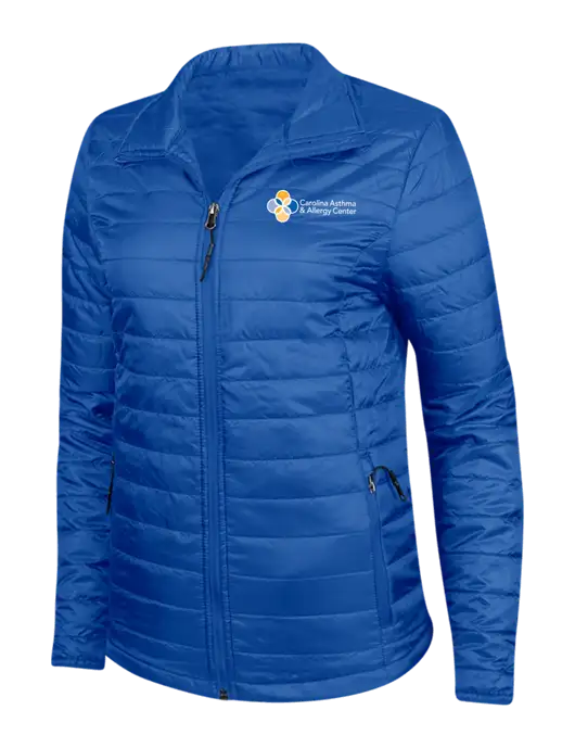 Dark Royal Blue Womens Puffy Packable Jacket w/Carolina Asthma Logo