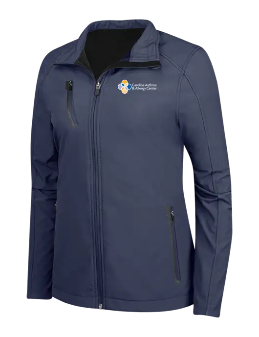 Navy Womens Welded Softshell Jacket w/Carolina Asthma Logo