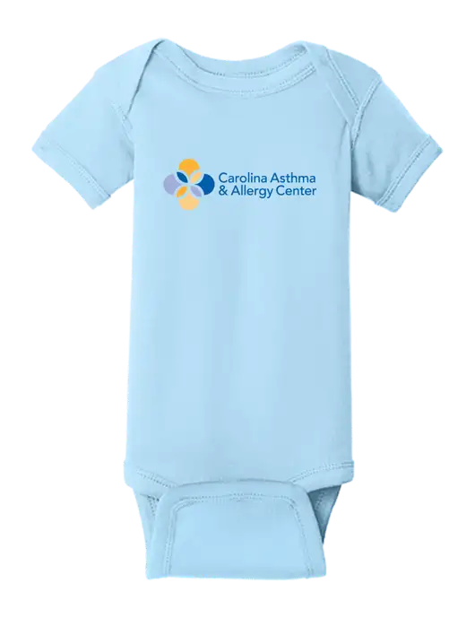 Rabbit Skins Light Blue Infant Short Sleeve Baby Rib Bodysuit w/Carolina Asthma Logo