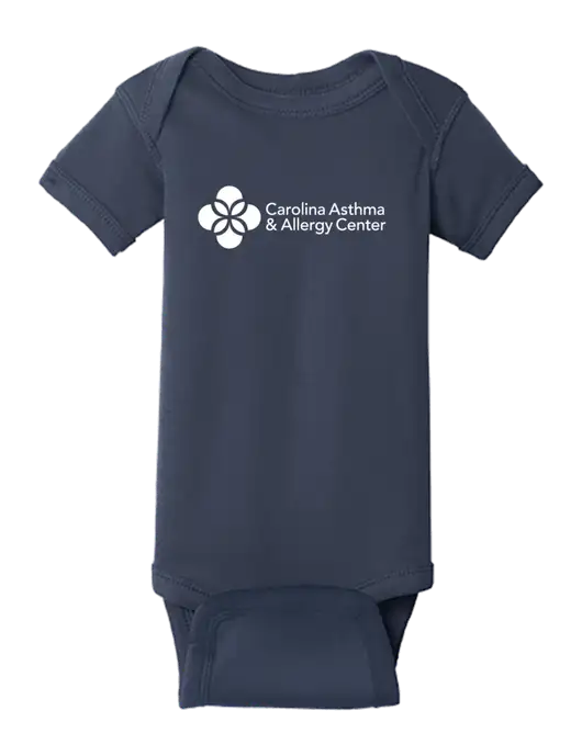 Rabbit Skins Navy Infant Short Sleeve Baby Rib Bodysuit w/Carolina Asthma Logo