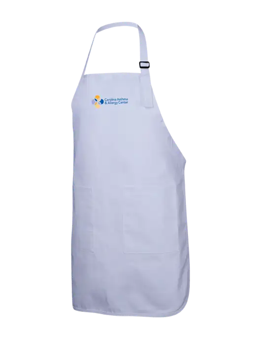 Full-Length White Apron With Pockets w/Carolina Asthma Logo