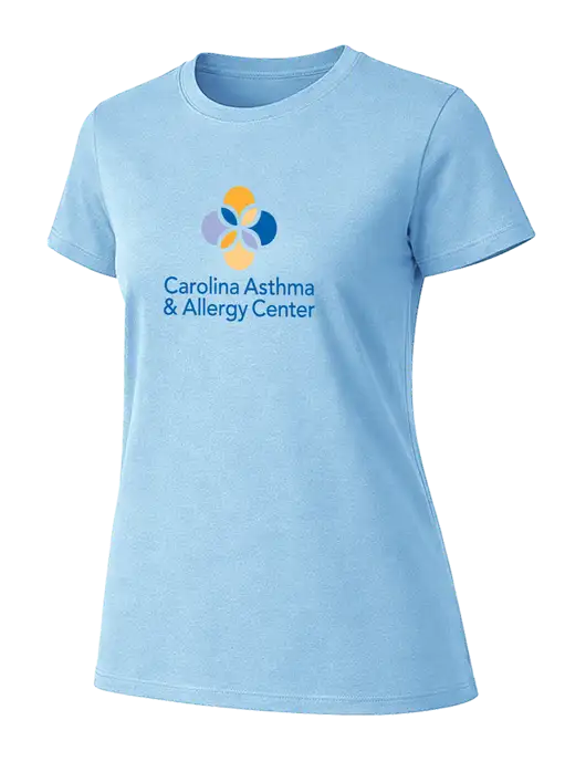 Womens Ring Spun Light Blue 4.5 oz T-Shirt w/Carolina Asthma Logo