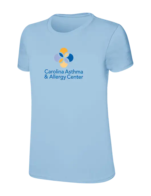 Womens Ring Spun Light Blue 4.5 oz T-Shirt w/Carolina Asthma Logo