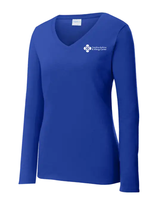 Womens  V-Neck Ring Spun Royal 4.5 oz Long Sleeve T-Shirt w/Carolina Asthma Logo