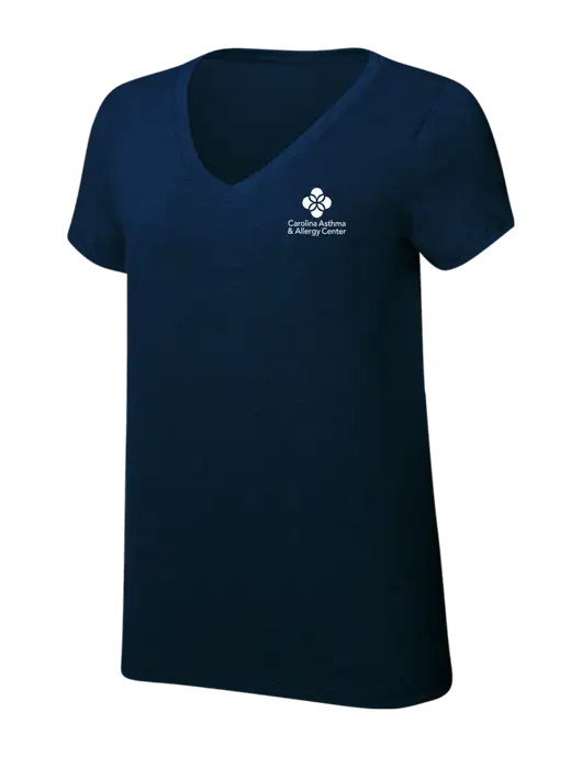 Womens Simply Soft V-Neck New Navy 4.5oz  Poly/Combed Ring Spun Cotton T-Shirt w/Carolina Asthma Logo