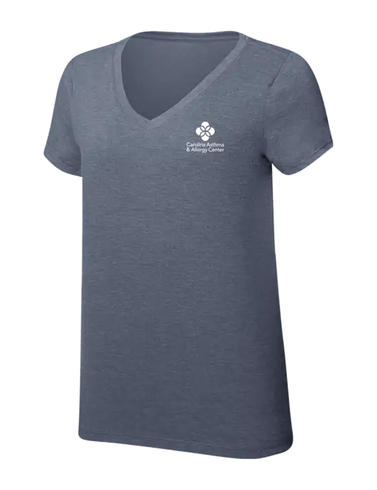 Womens Simply Soft V-Neck Navy Frost 4.5oz  Poly/Combed Ring Spun Cotton T-Shirt w/Carolina Asthma Logo