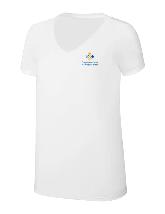 Womens Simply Soft V-Neck White 4.5oz  Poly/Combed Ring Spun Cotton T-Shirt w/Carolina Asthma Logo