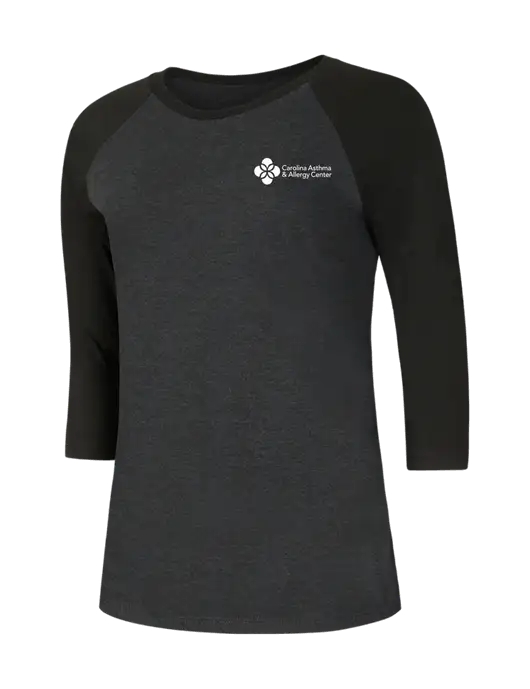 Womens Simply Soft 3/4 Sleeve Black/Black Frost Ring Spun Cotton T-Shirt w/Carolina Asthma Logo