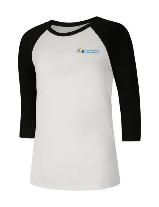 Womens Simply Soft 3/4 Sleeve Black/White Ring Spun Cotton T-Shirt w/Carolina Asthma Logo