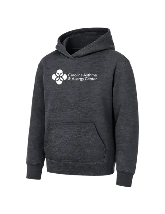 Youth Dark Heather Grey 7.8 oz Pullover Hooded Sweatshirt w/Carolina Asthma Logo
