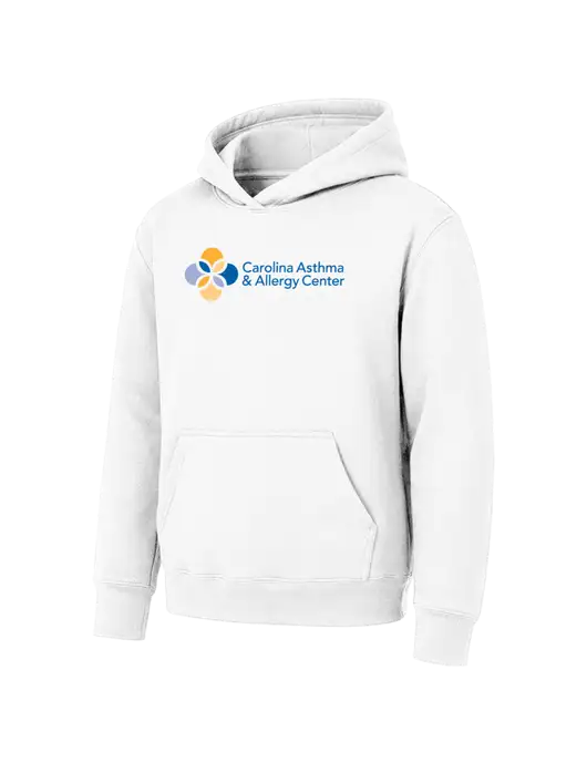 Youth White 7.8 oz Pullover Hooded Sweatshirt w/Carolina Asthma Logo