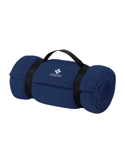Casual Navy Fleece Blanket With Strap  w/Carolina Asthma Logo