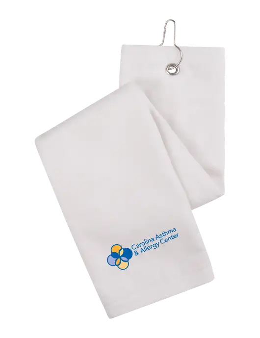 White Tri-Fold Golf Towel with Grommet w/Carolina Asthma Logo