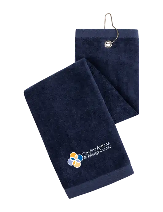 Navy Tri-Fold Golf Towel with Grommet w/Carolina Asthma Logo