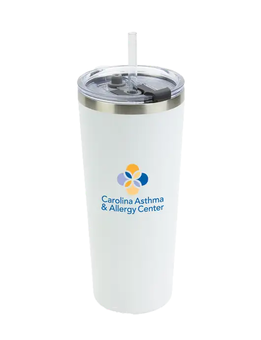 Brighton White 20 oz Insulated Tumbler & Straw w/Carolina Asthma Logo