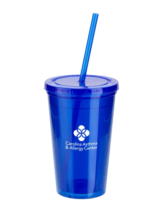 Sorrento Blue 16 oz Tumbler with Lid & Straw w/Carolina Asthma Logo