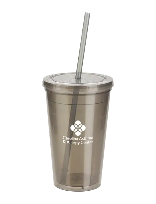 Sorrento Medium Grey 16 oz Tumbler with Lid & Straw w/Carolina Asthma Logo