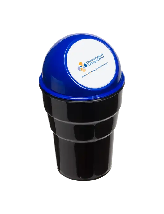 Blue Car Cup Holder Trash Can w/Carolina Asthma Logo
