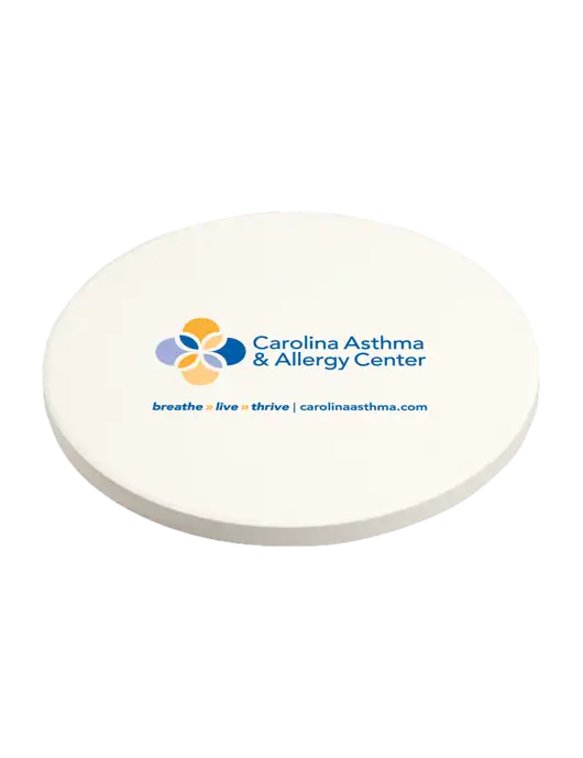 Absorbent White Coaster with Cork Base w/Carolina Asthma Logo