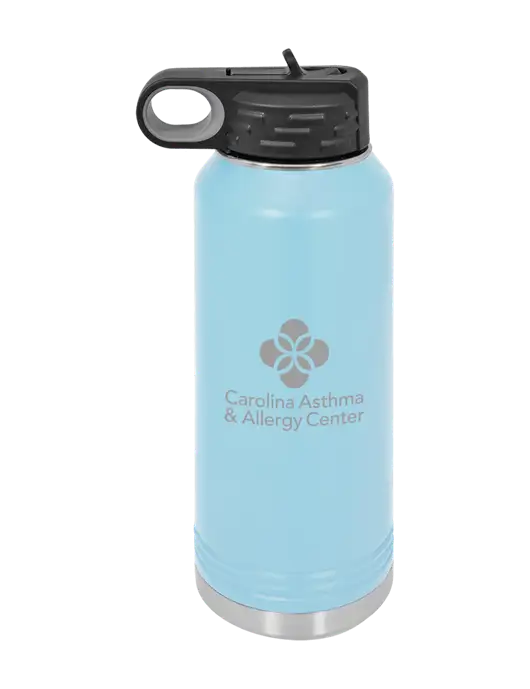 Polar Camel 32 oz Powder Coated Light Blue Vacuum Insulated Water Bottle w/Carolina Asthma Logo