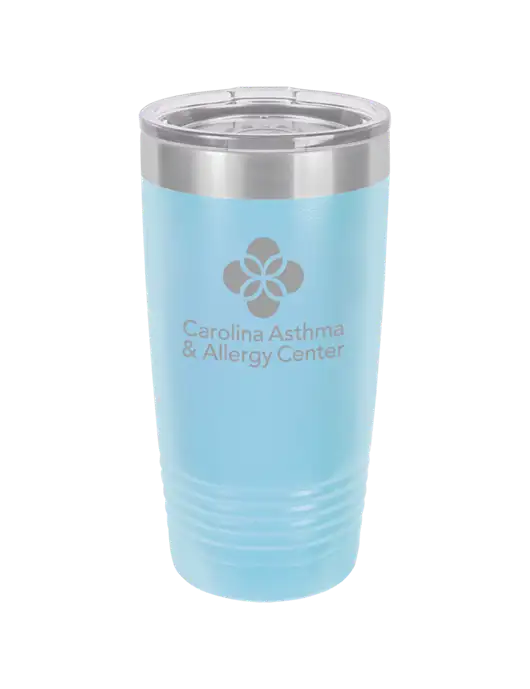 Polar Camel 20 oz Powder Coated Light Blue Vacuum Insulated Tumbler w/Carolina Asthma Logo