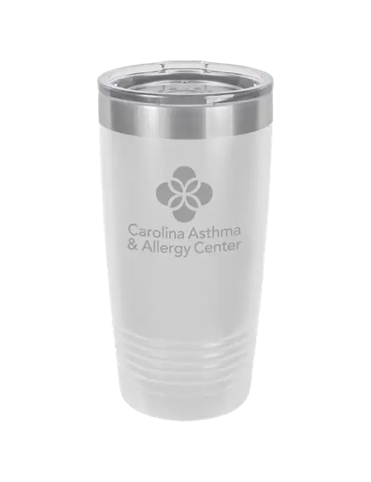 Polar Camel 20 oz Powder Coated White Vacuum Insulated Tumbler  w/Carolina Asthma Logo