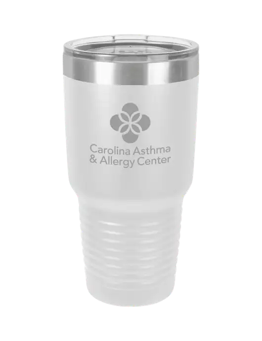 Polar Camel 30 oz Powder Coated White Vacuum Insulated Tumbler  w/Carolina Asthma Logo