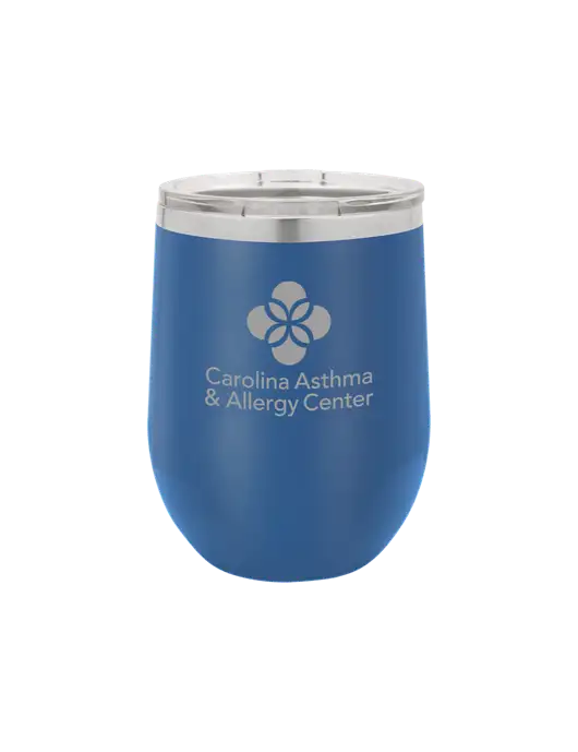 Polar Camel 12 oz Powder Coated Royal Vacuum Insulated Stemless Wine Tumbler w/Carolina Asthma Logo
