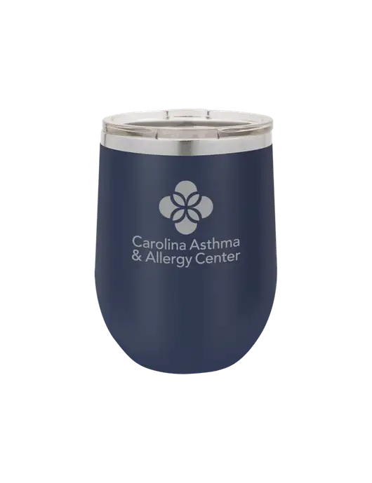 Polar Camel 12 oz Powder Coated Navy Vacuum Insulated Stemless Wine Tumbler w/Carolina Asthma Logo