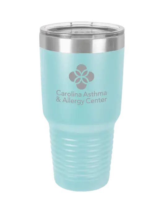 Polar Camel 30 oz Powder Coated Light Blue Vacuum Insulated Tumbler w/Carolina Asthma Logo