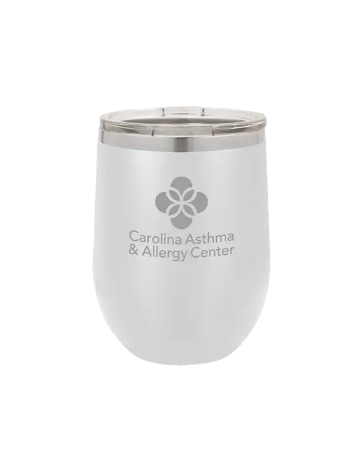Polar Camel 12 oz Powder Coated White Vacuum Insulated Stemless Wine Tumbler w/Carolina Asthma Logo